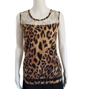 Escada Sleeveless Top Leopard Print Mesh Inserts Stretch Italy Womens Medium